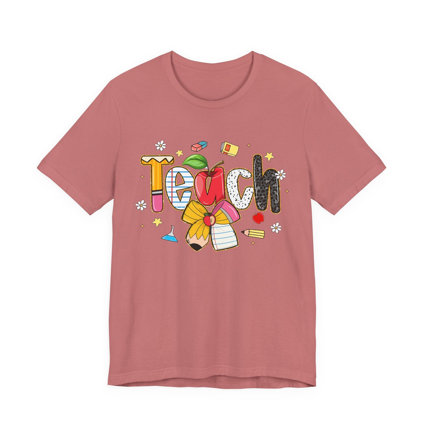 Teacher Floral Pencil Tee - "Teach" Cute School T-Shirt for Educators