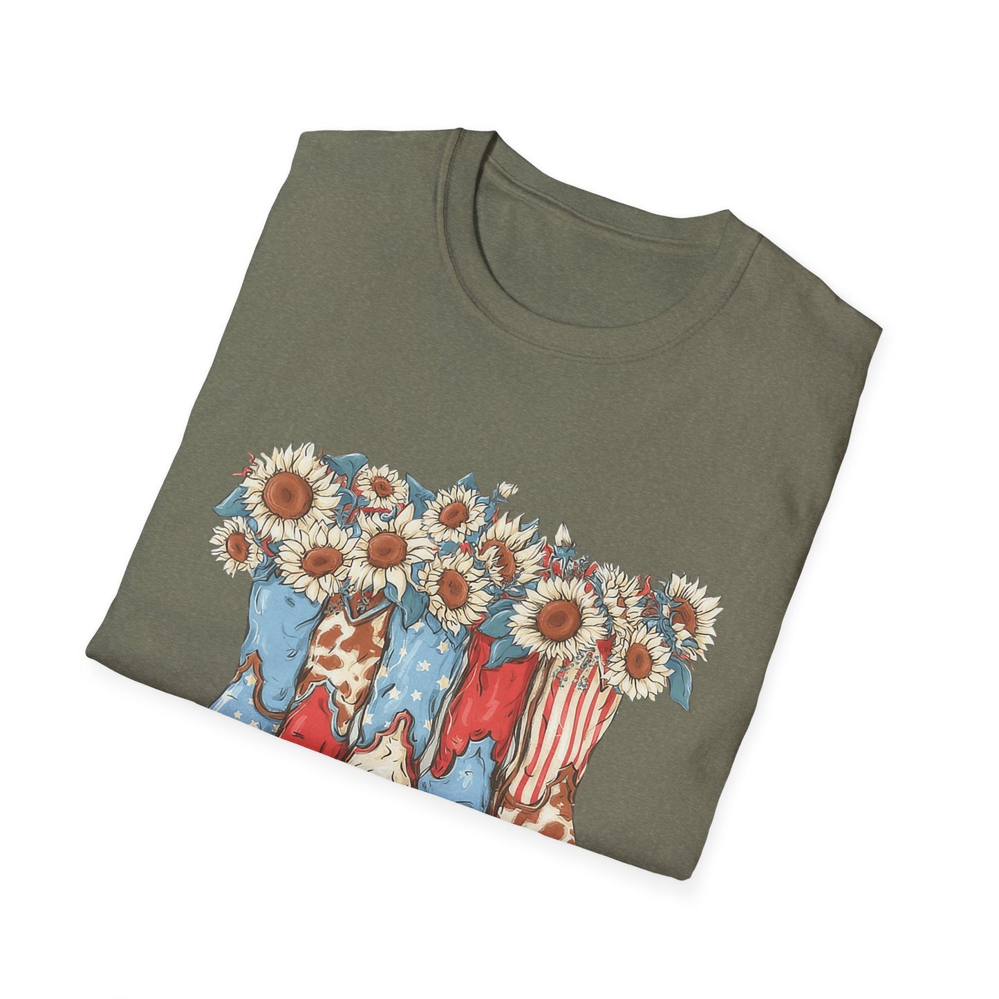 Patriotic Sunflower Cowboy Boots T-Shirt