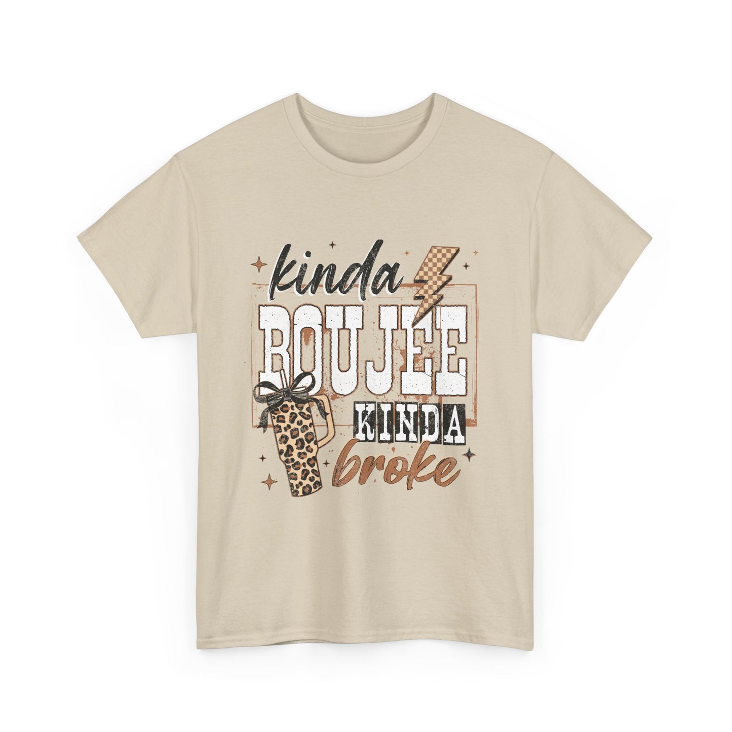 Kinda Boujee Kinda Broke Tee — Leopard Print Graphic T‑Shirt