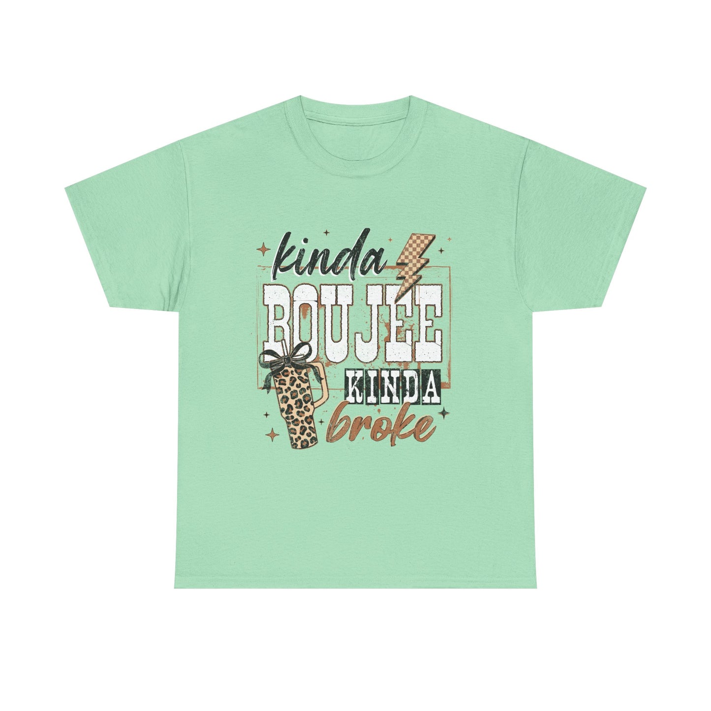 Kinda Boujee Kinda Broke Tee — Leopard Print Graphic T‑Shirt