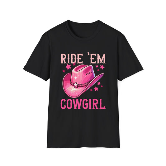 Ride 'Em Cowgirl T-Shirt — Pink Cowboy Hat Graphic Tee