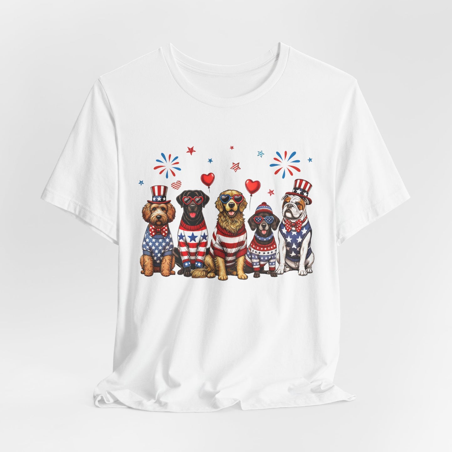 Patriotic Dogs T‑Shirt — 4th of July American Flag Pups Tee