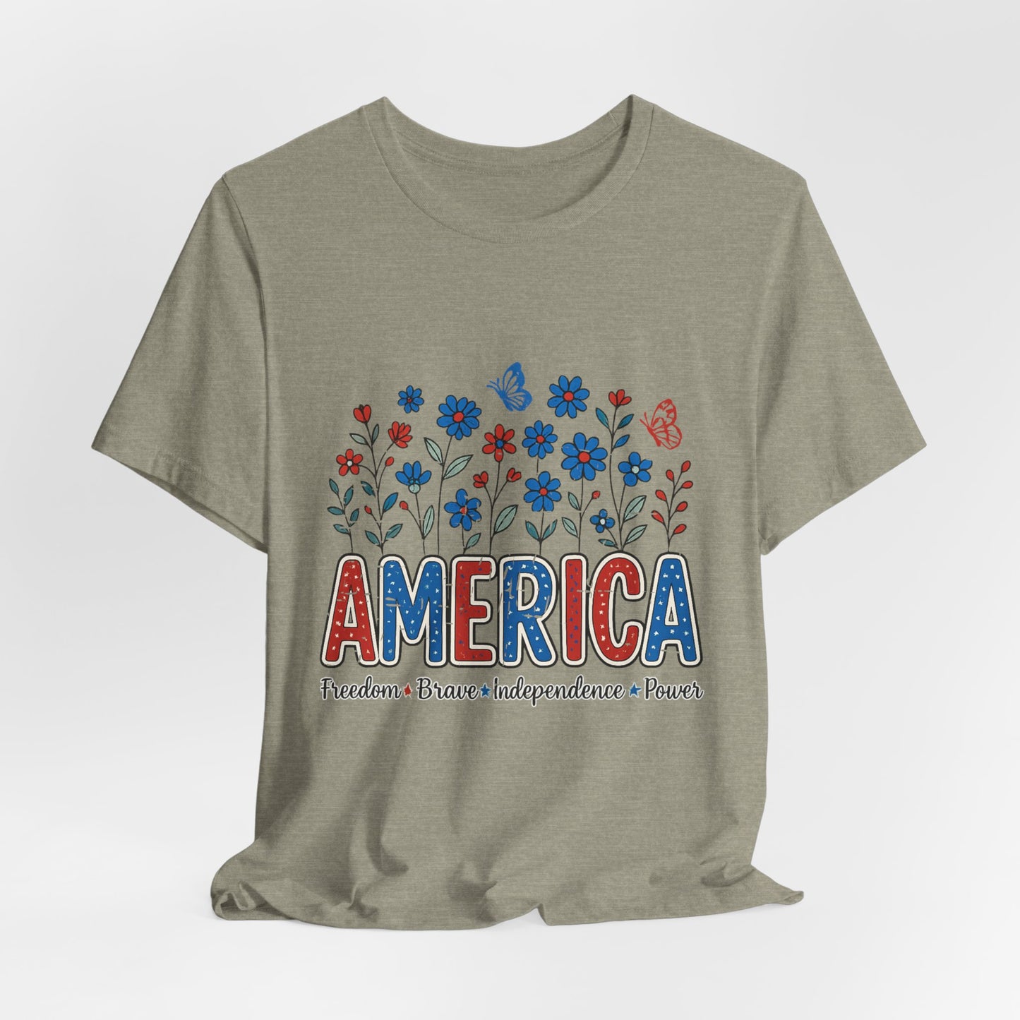 America Floral Tee — Patriotic Freedom, Bravery & Independence T-Shirt