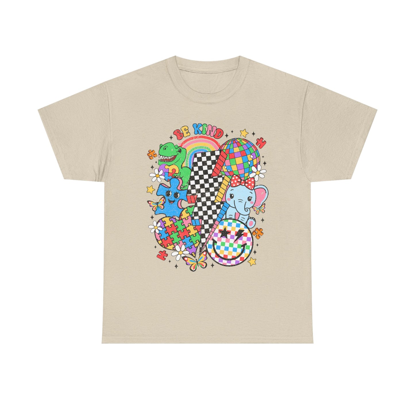 Puzzle Heart Tee — Colorful Autism Awareness Puzzle Pieces with Rainbow Animals