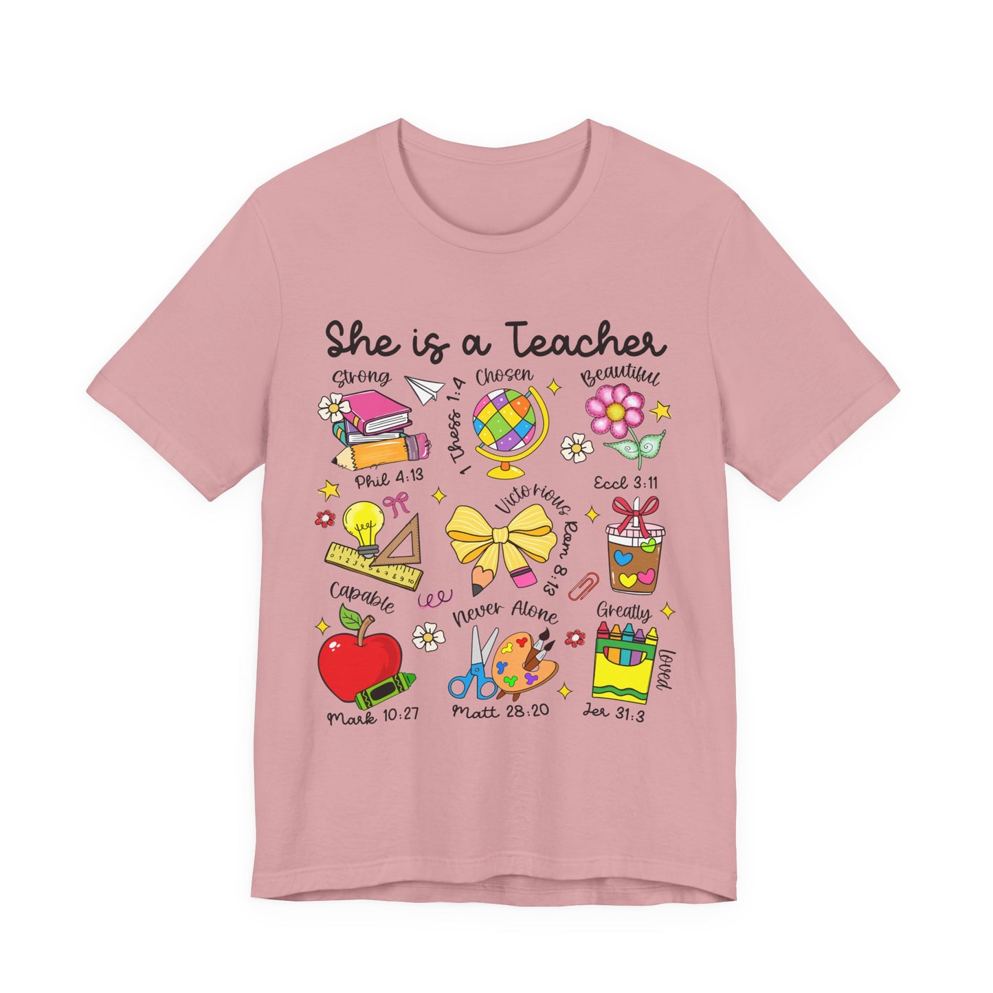 Teacher Illustrated Icons T-Shirt — "She is a Teacher" Appreciation Tee