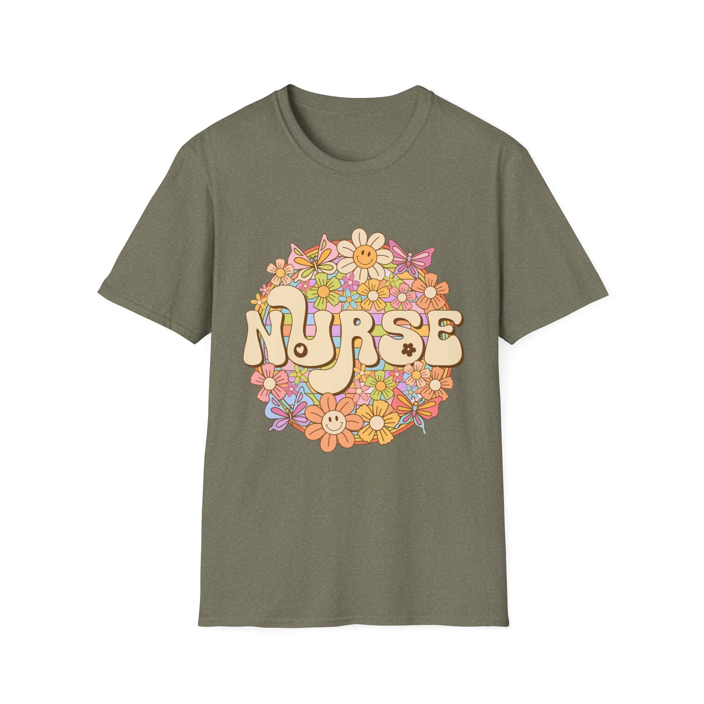Nurse Floral Retro T-Shirt — Cute Vintage Flower Badge for Nurses