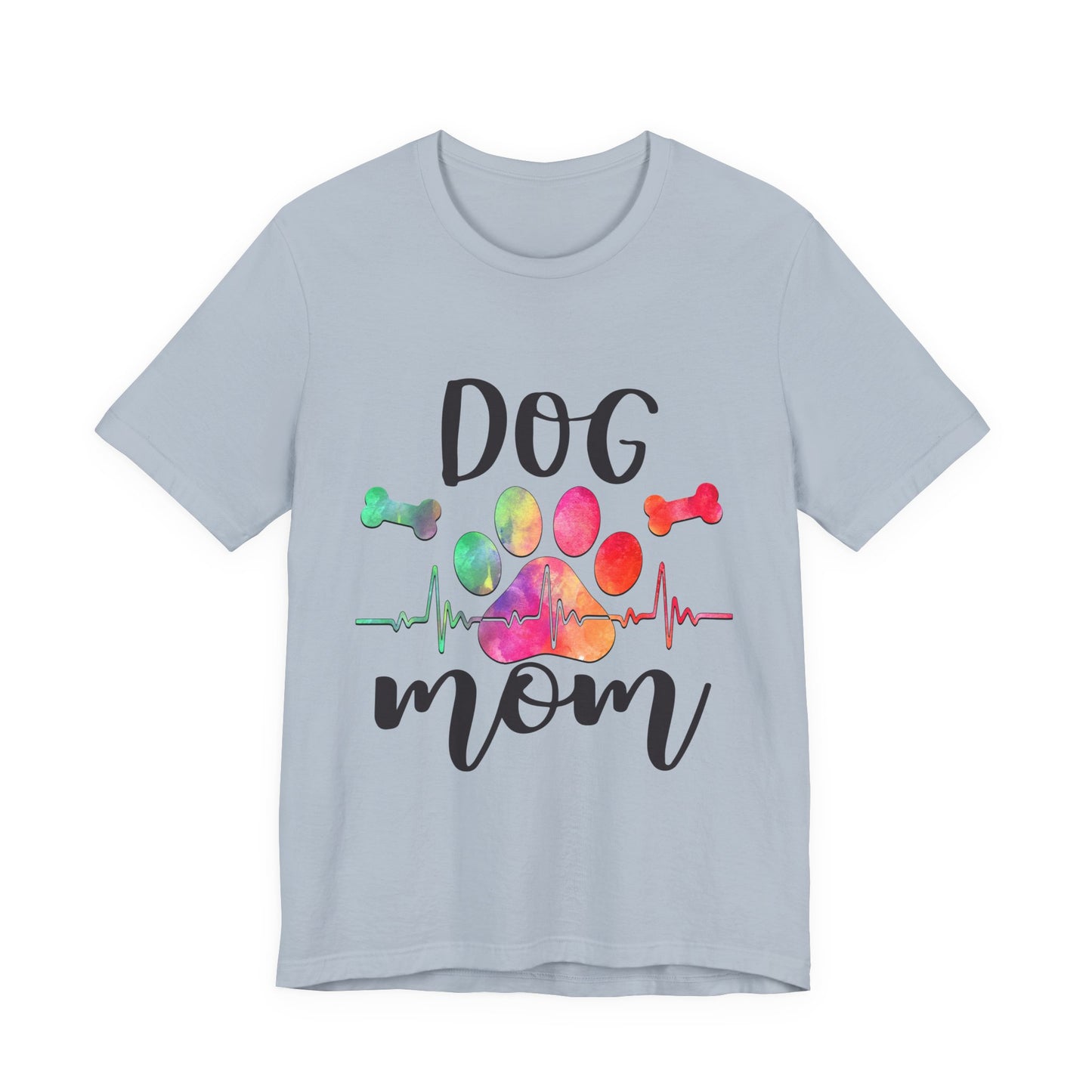 Dog Mom T-Shirt — Colorful Paw & Heartbeat Graphic Tee