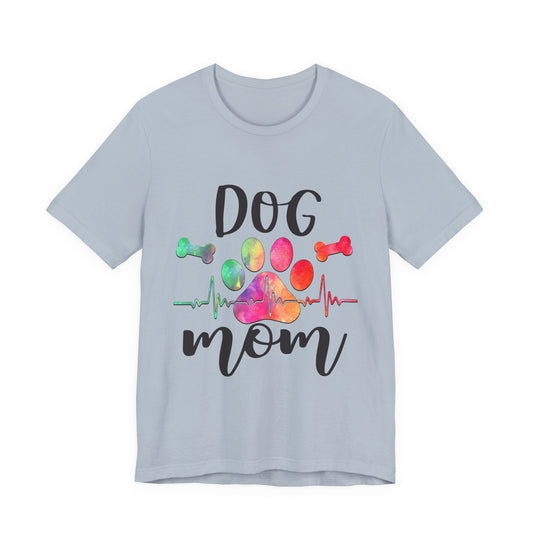 Dog Mom T-Shirt — Colorful Paw & Heartbeat Graphic Tee