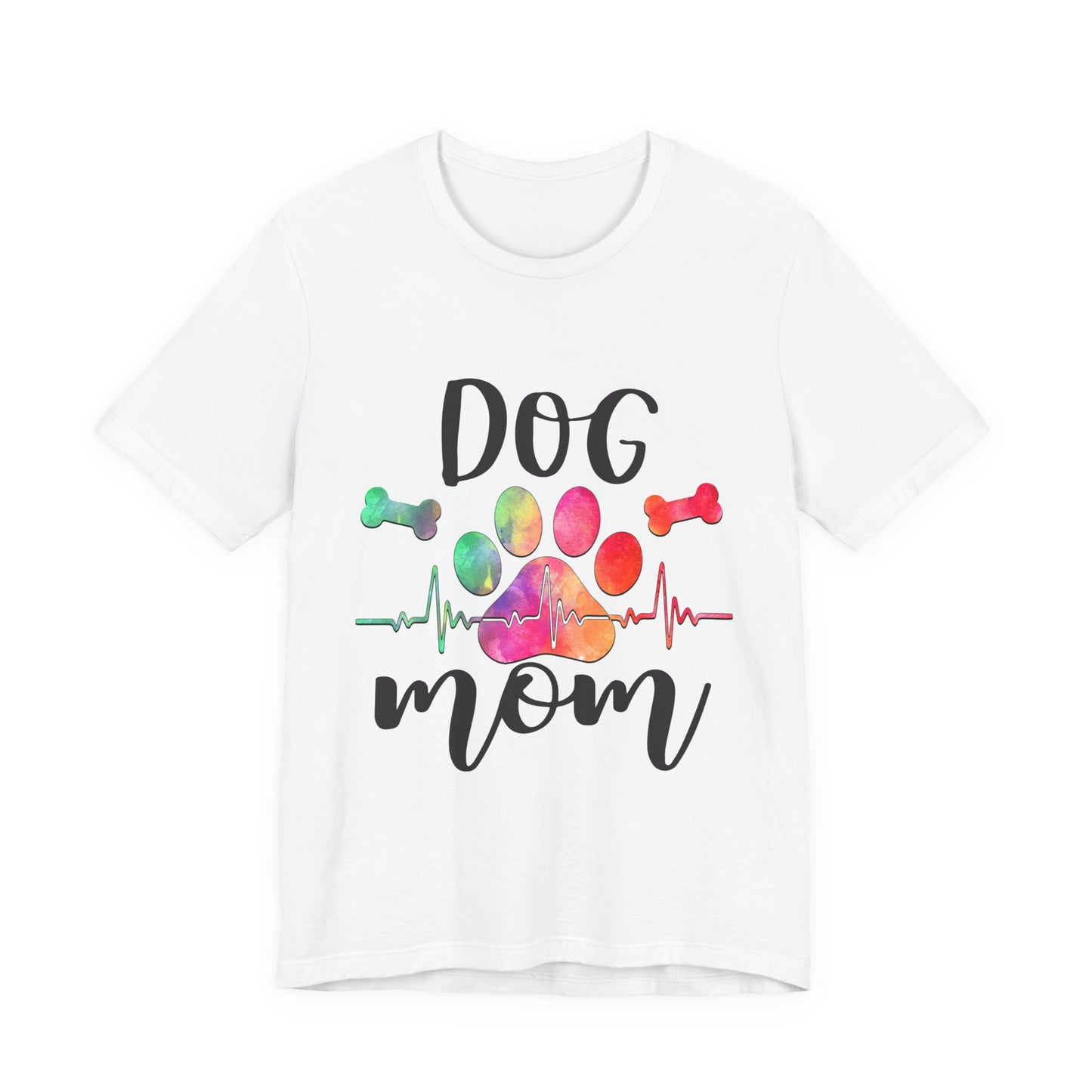 Dog Mom T-Shirt — Colorful Paw & Heartbeat Graphic Tee