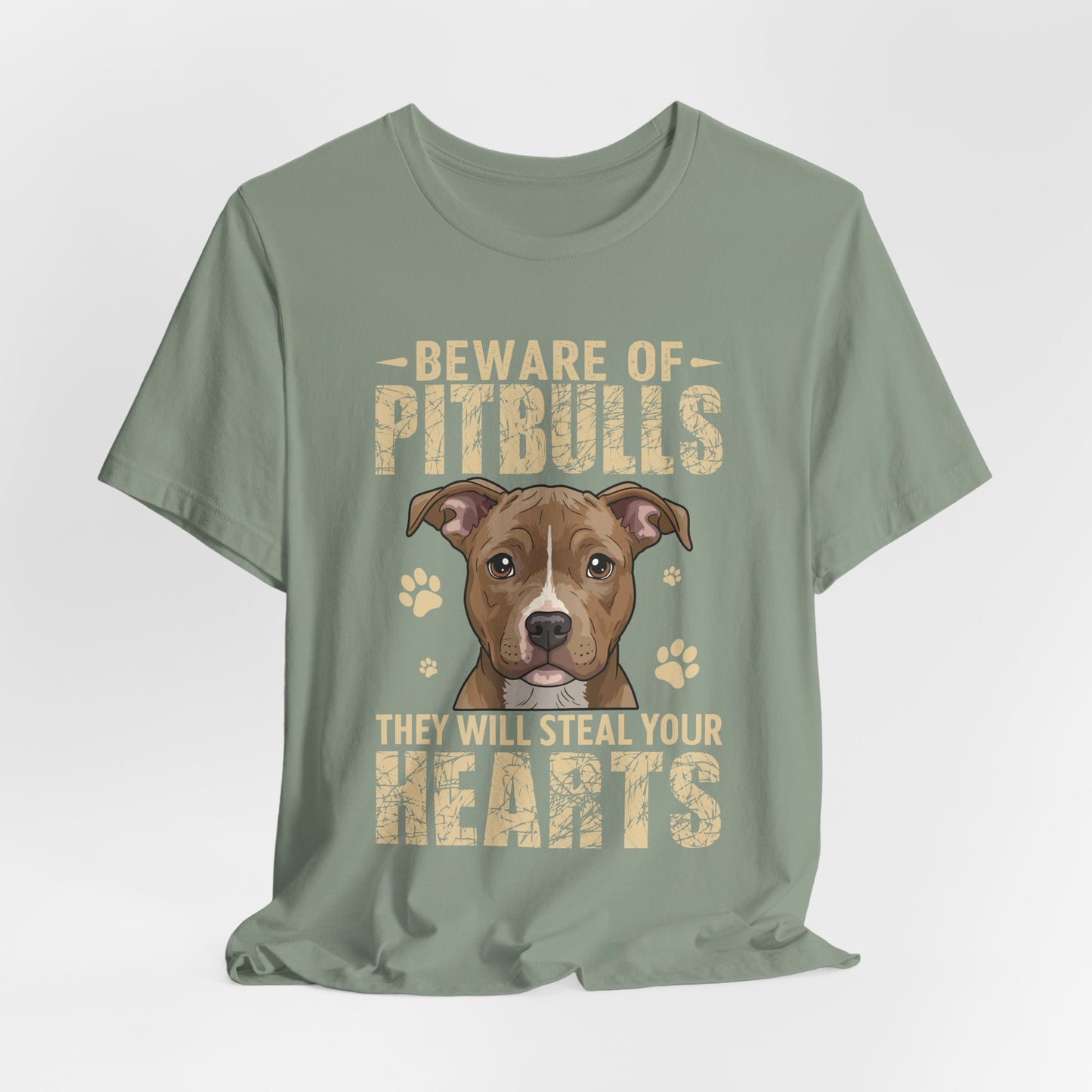 Pitbull Lover T-Shirt — "Beware of Pitbulls They Will Steal Your Hearts" Cute Dog Tee