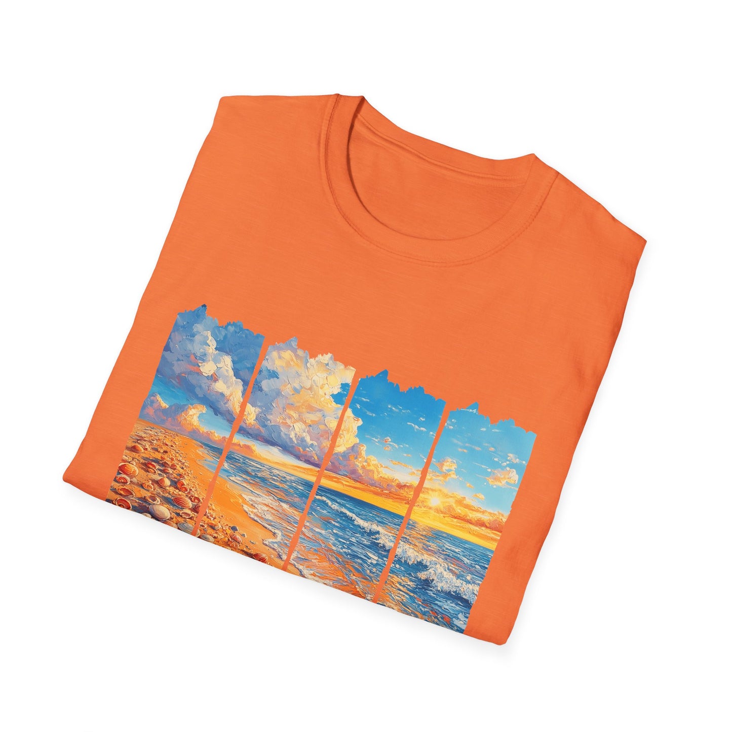 Beach Sunset Panel T-Shirt — Scenic Coastal Graphic Tee