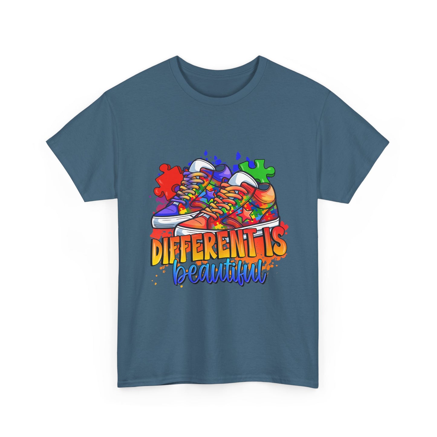 Different Is Beautiful Rainbow Puzzle Sneakers T-Shirt – Autism Awareness Tee