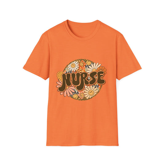 Retro Floral 'Nurse' T-Shirt — 70s Vintage Daisy Design for Nurses