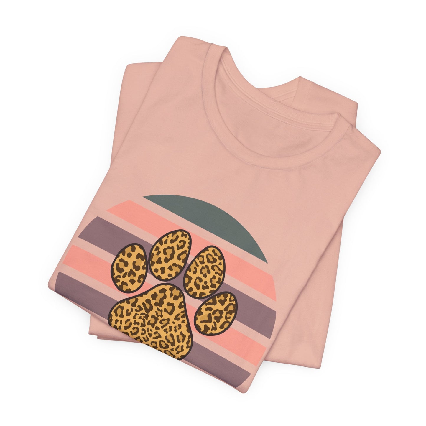 Dog Mom Leopard Paw Tee — Retro Striped Pet Lover T‑Shirt