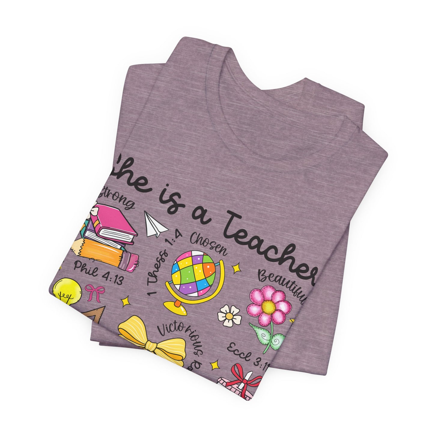 Teacher Illustrated Icons T-Shirt — "She is a Teacher" Appreciation Tee