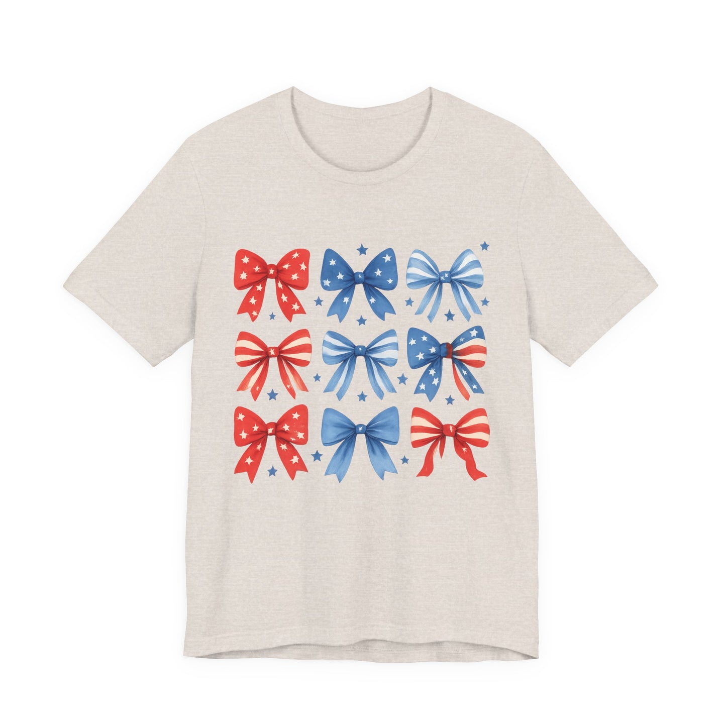 Patriotic Red & Blue Bows Tee — 4th of July Graphic T-Shirt