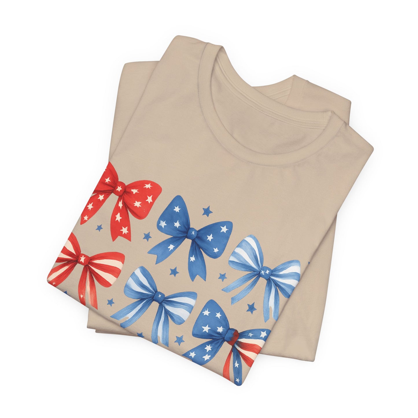 Patriotic Red & Blue Bows Tee — 4th of July Graphic T-Shirt
