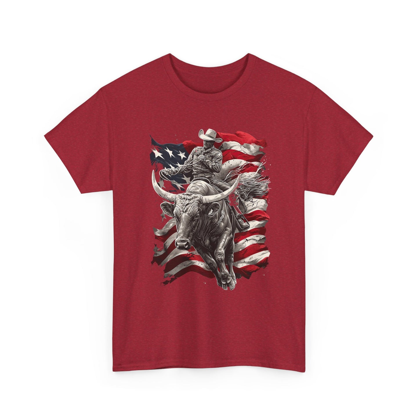 American Rodeo Bull Rider T-Shirt — Patriotic Flag Western Tee