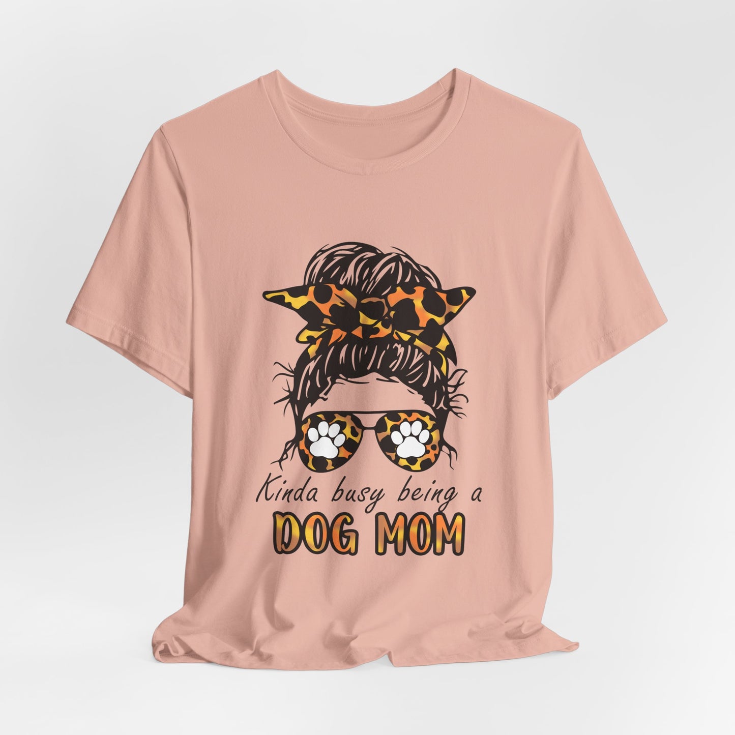 Dog Mom T-Shirt – "Kinda Busy Being a Dog Mom" Leopard Print Messy Bun Tee