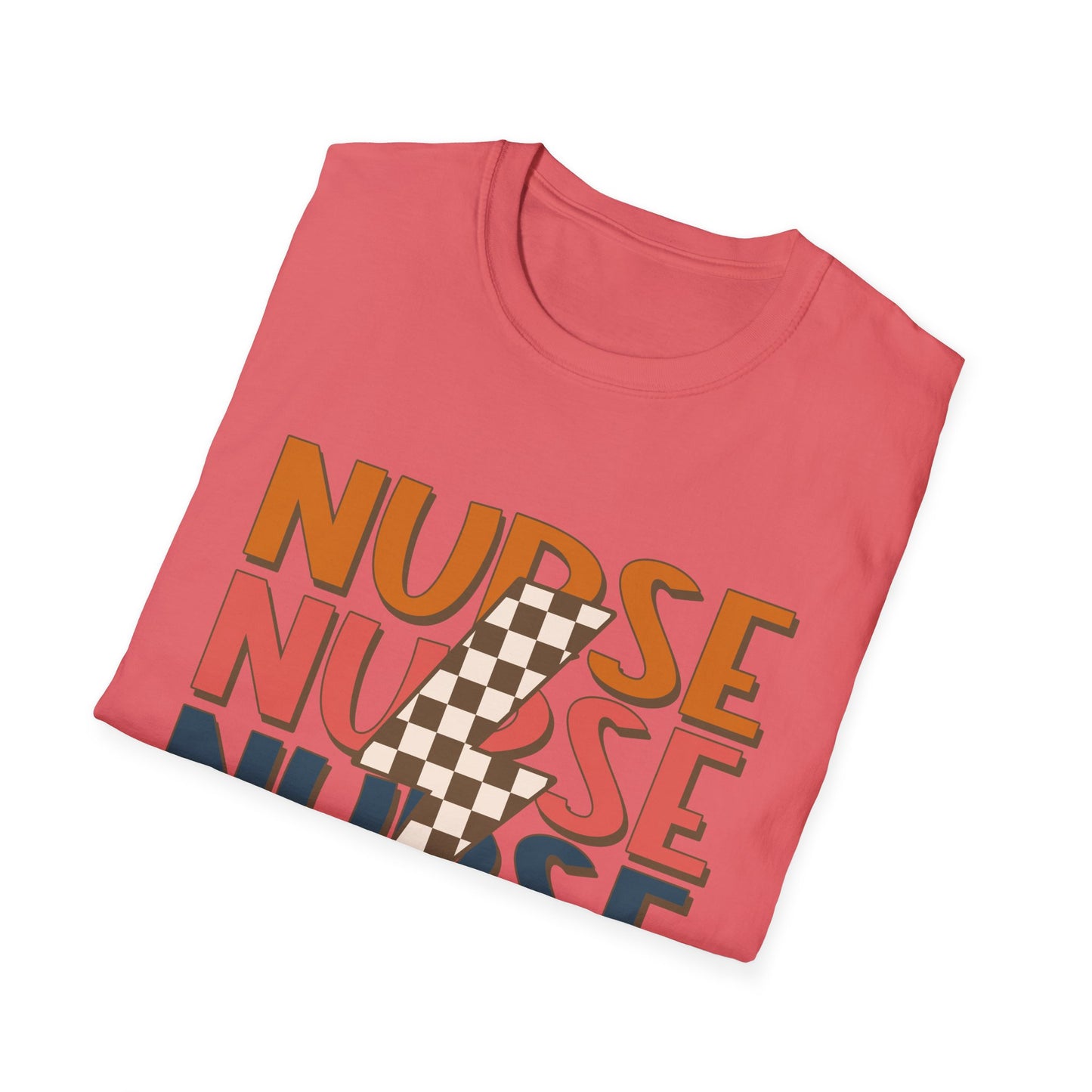 Nurse Retro Stripe T-Shirt — Vintage Checkerboard Scrub Tee for Nurses