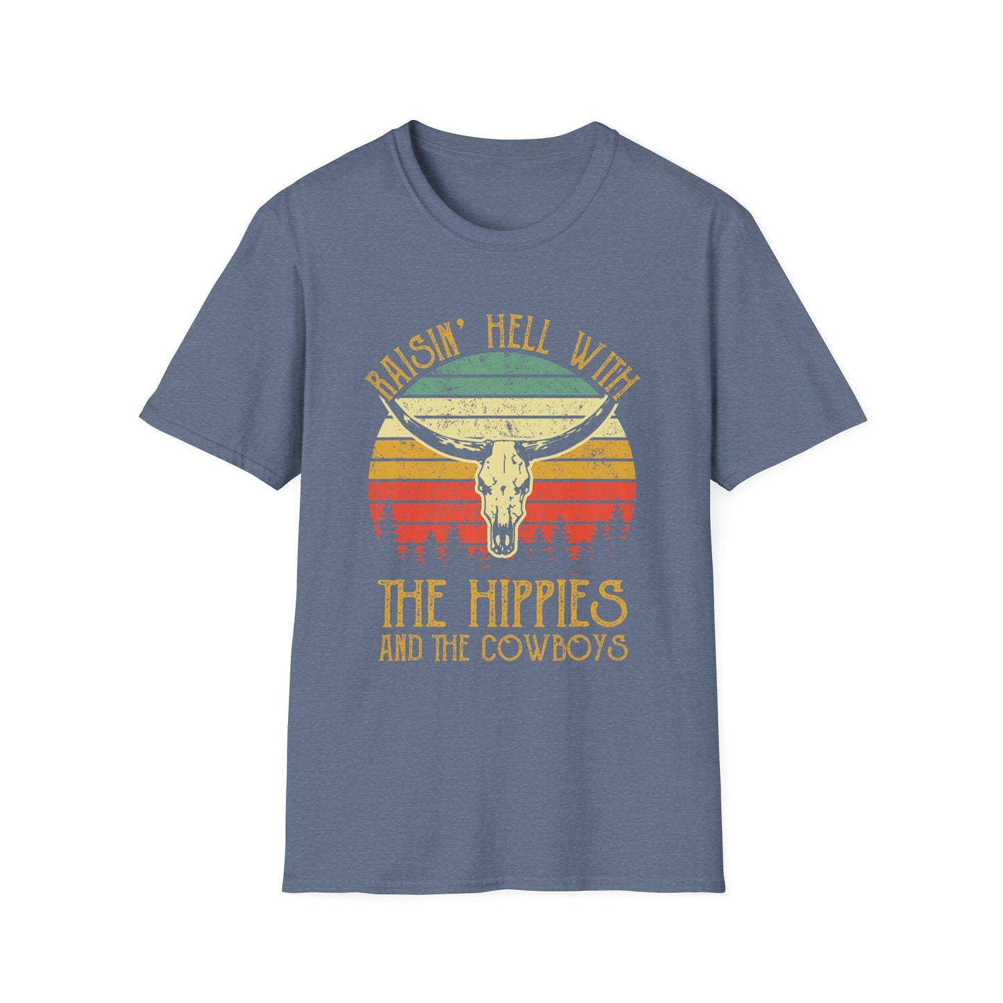 T-Shirt — Raisin' Hell With The Hippies And The Cowboys Vintage Skull Graphic