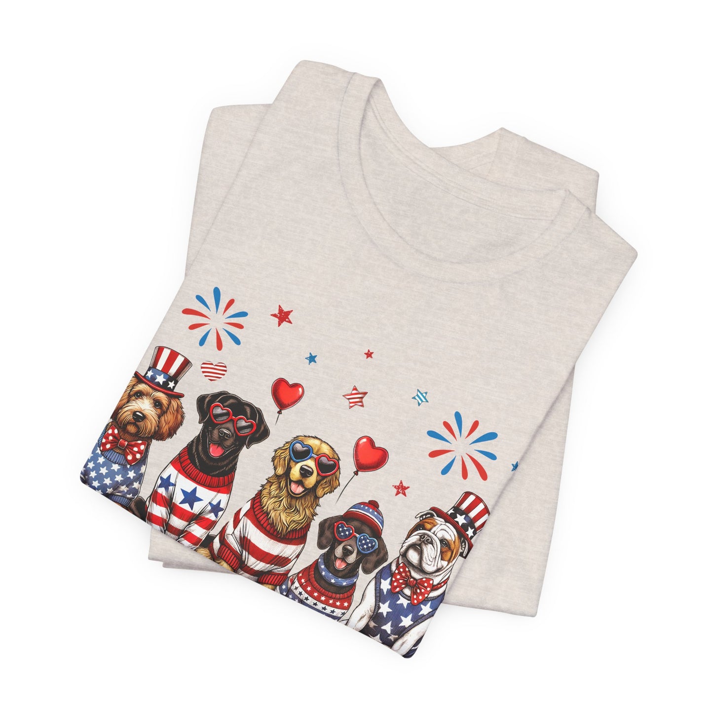 Patriotic Dogs T‑Shirt — 4th of July American Flag Pups Tee