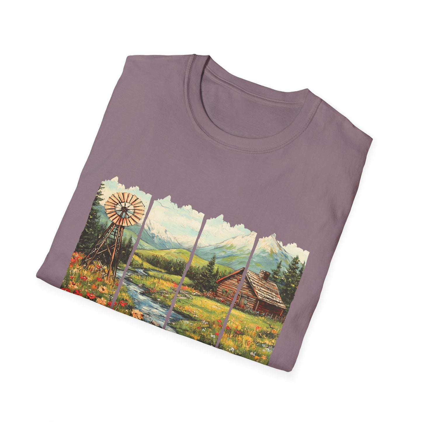 Scenic Windowpane Cabin T-Shirt — 'I Am But A Child Made of Stars' Nature Graphic Tee