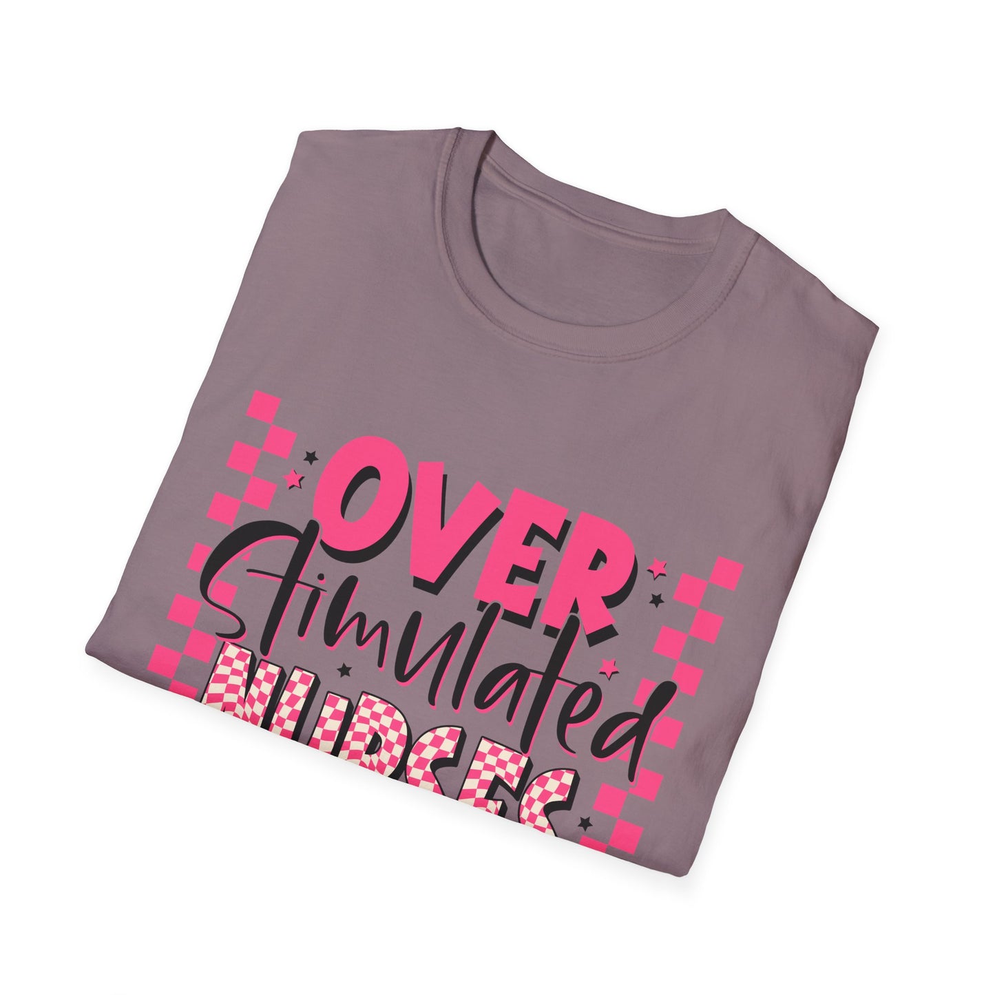 Overstimulated Nurses Club T-Shirt — Funny Pink Nurse Graphic Tee for Healthcare Workers