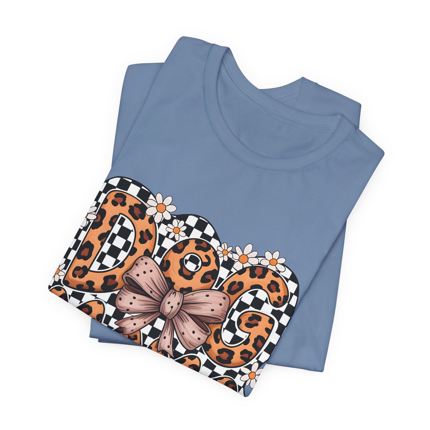 Dog Mama Leopard Print Tee — Floral Bow Pet Lover T‑Shirt