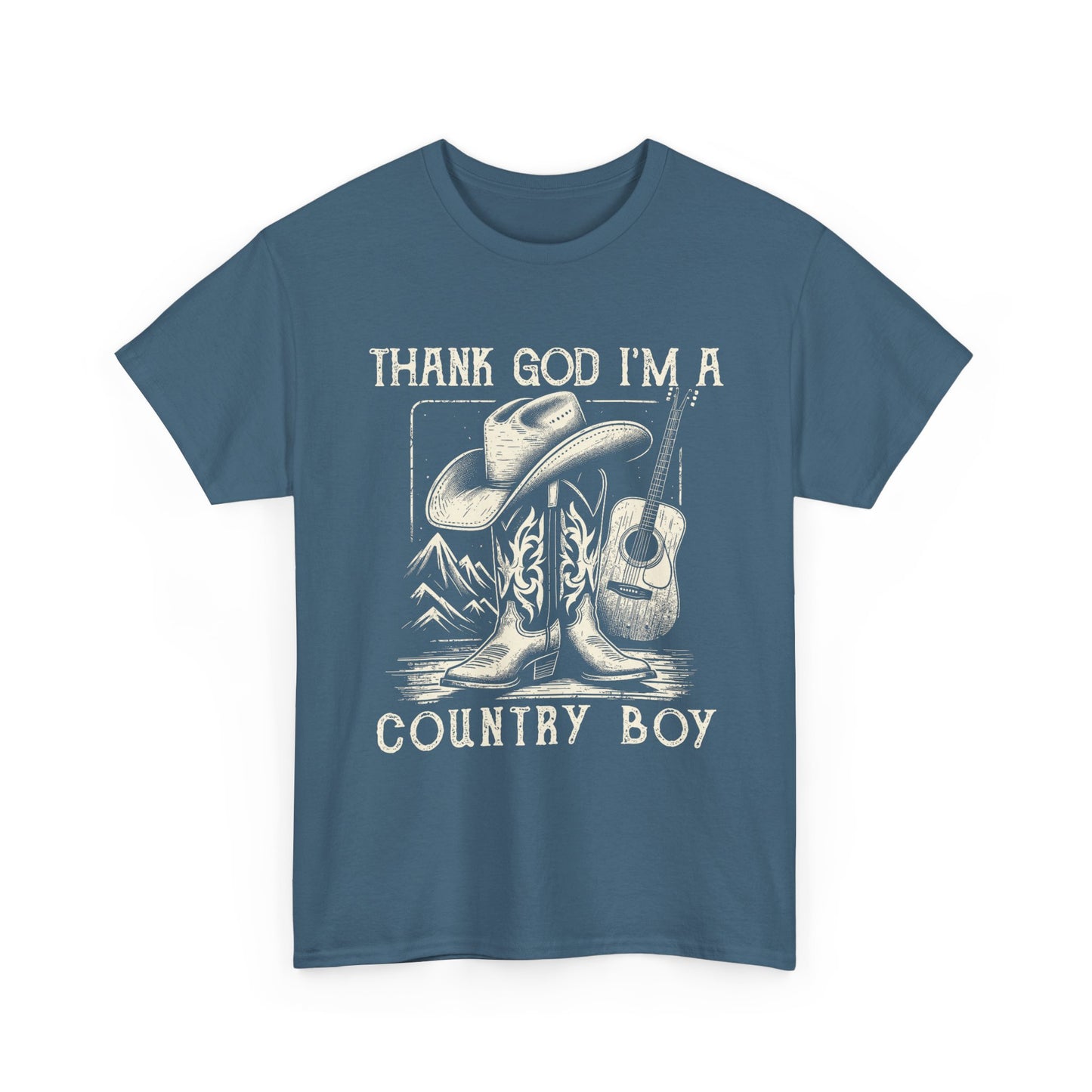 Country Boy T-Shirt — "Thank God I'm a Country Boy" Cowboy Boots & Guitar Tee
