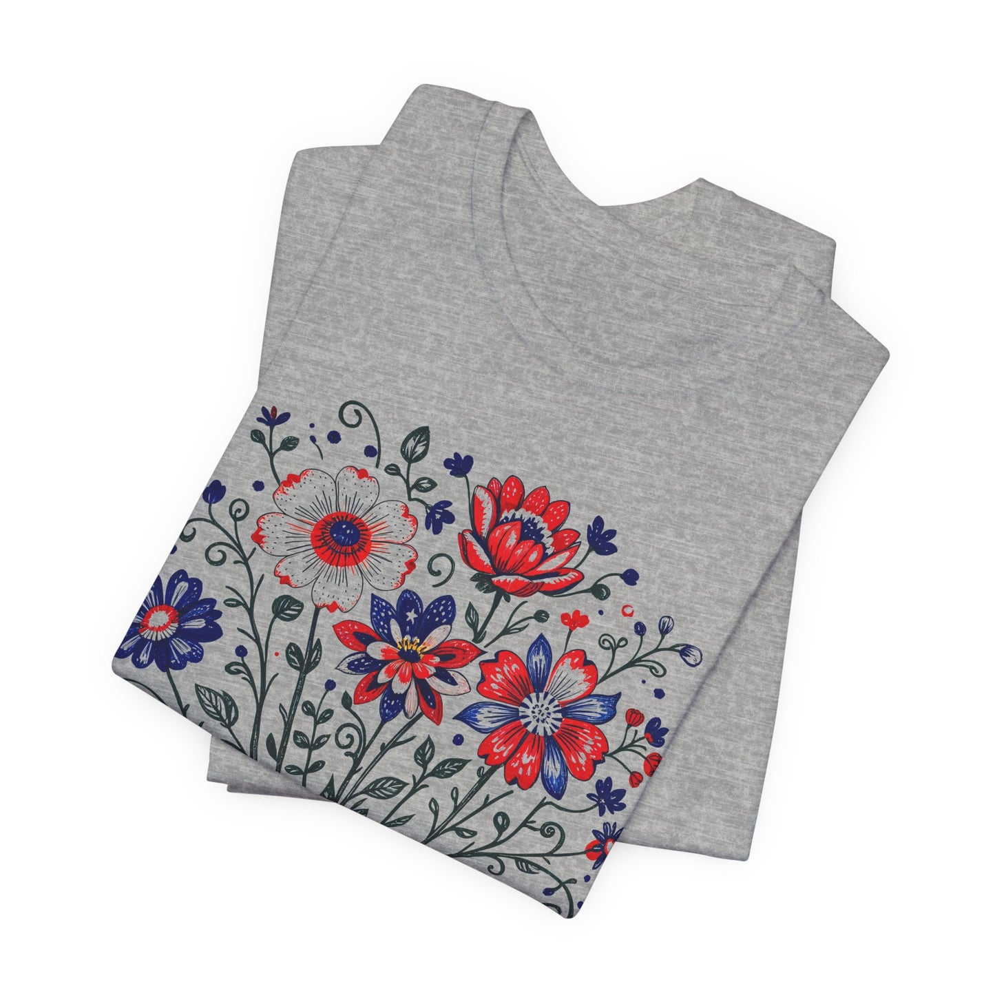 Patriotic Floral Tee — "America, Land of the Free"