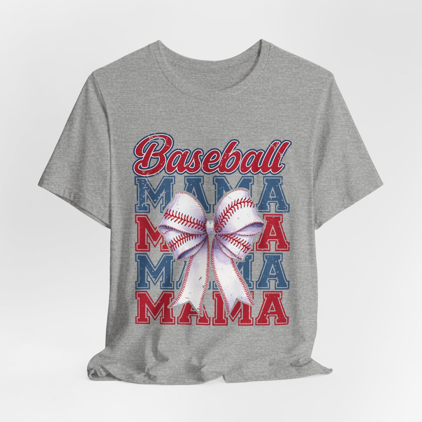 Baseball Mama Tee – Patriotic Bow Soft Cotton T‑Shirt for Baseball Moms