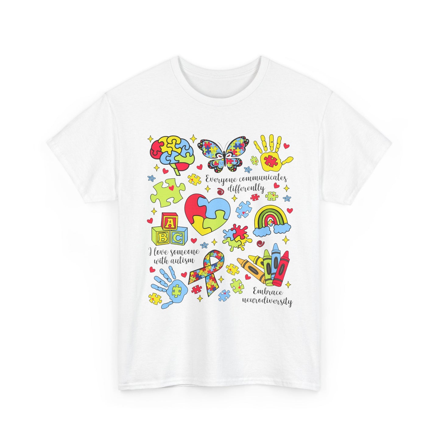 Autism Awareness Graphic Tee — Colorful Puzzle Heart & Hands Design