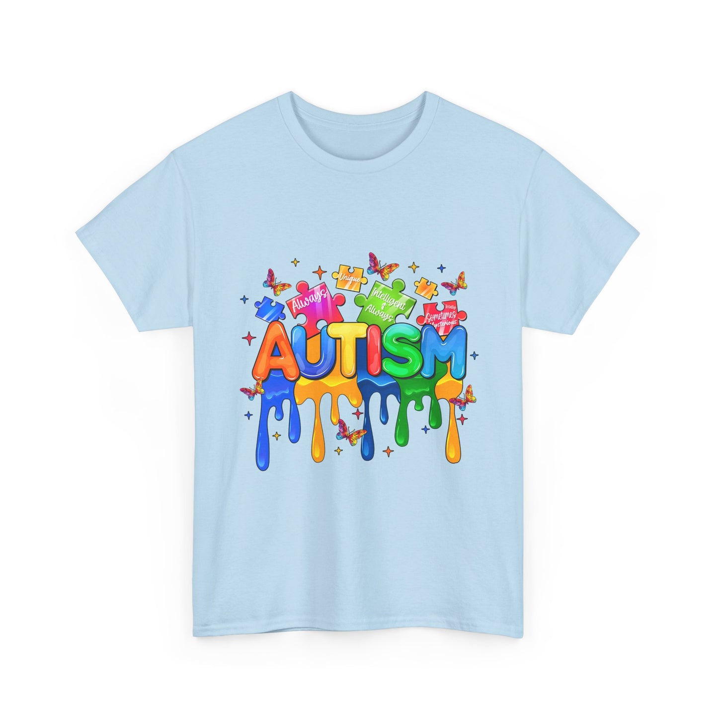 Autism Awareness Puzzle Heart T-Shirt — Colorful Drip Design
