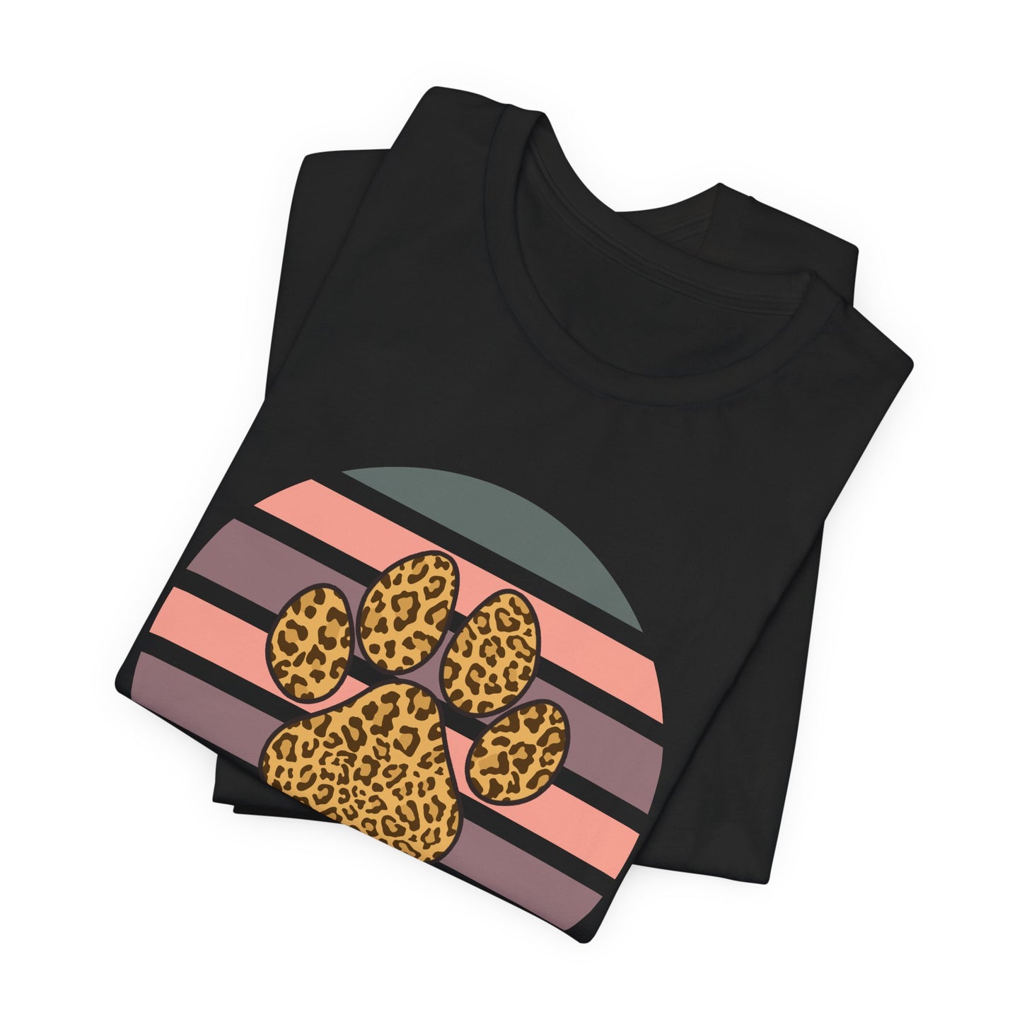 Dog Mom Leopard Paw Tee — Retro Striped Pet Lover T‑Shirt