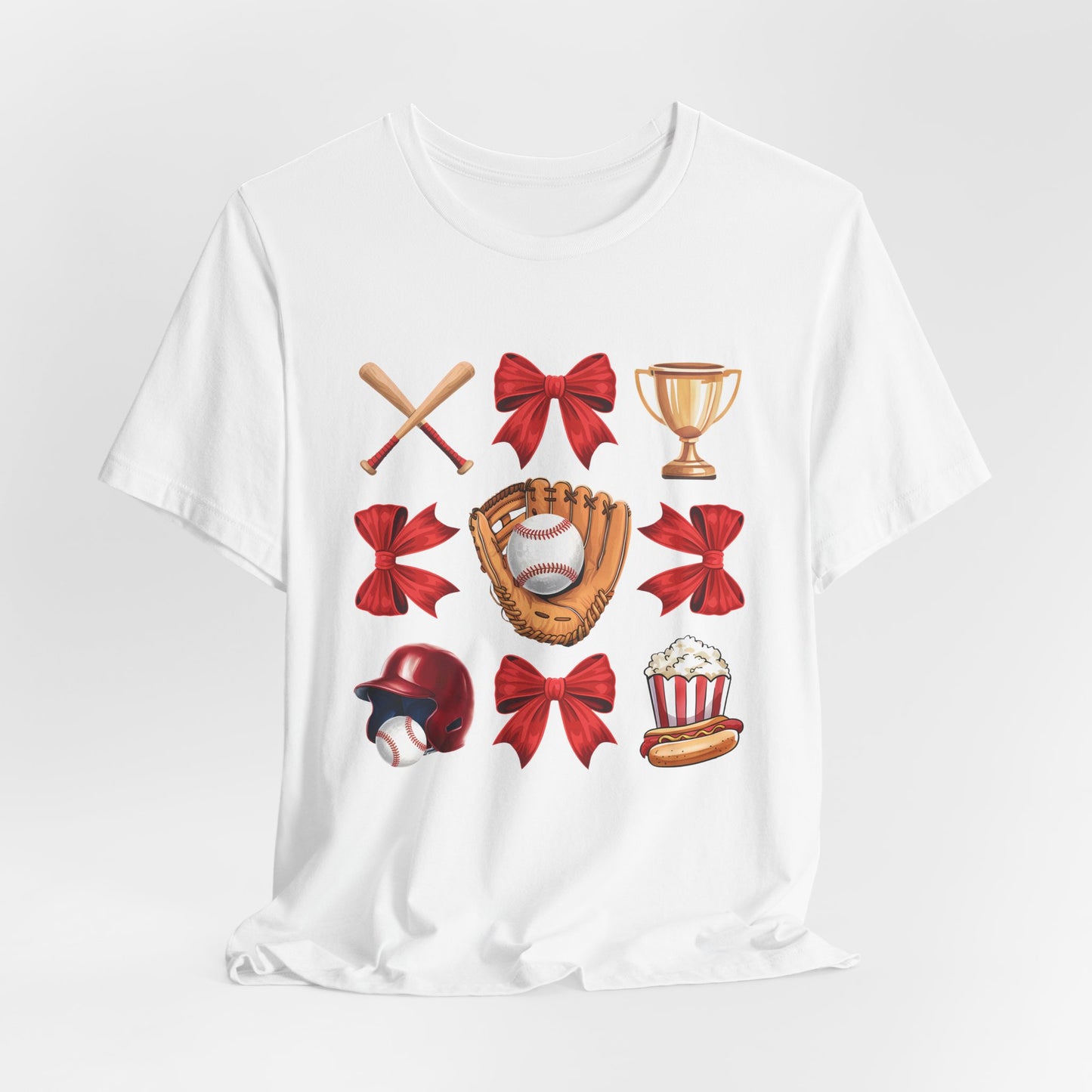 Baseball Icons Graphic Tee — Glove, Bat & Trophy Design
