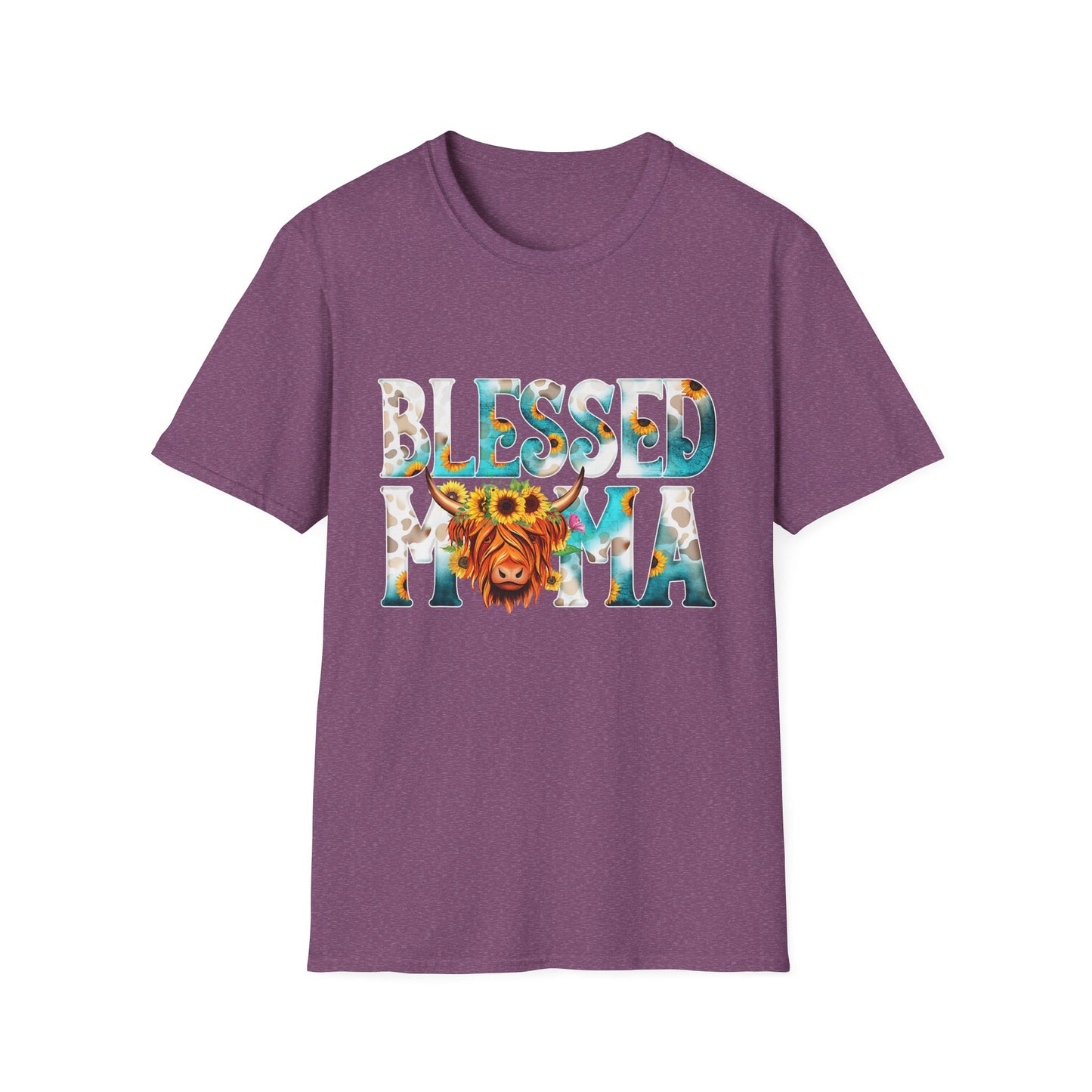 Blessed Mama T-Shirt — Floral Highland Cow Mother's Day Tee