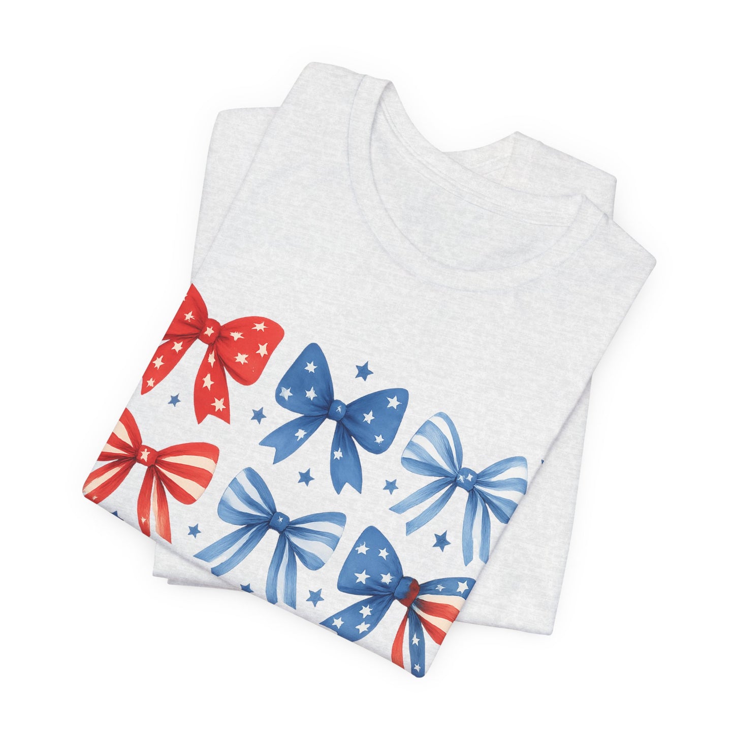 Patriotic Red & Blue Bows Tee — 4th of July Graphic T-Shirt