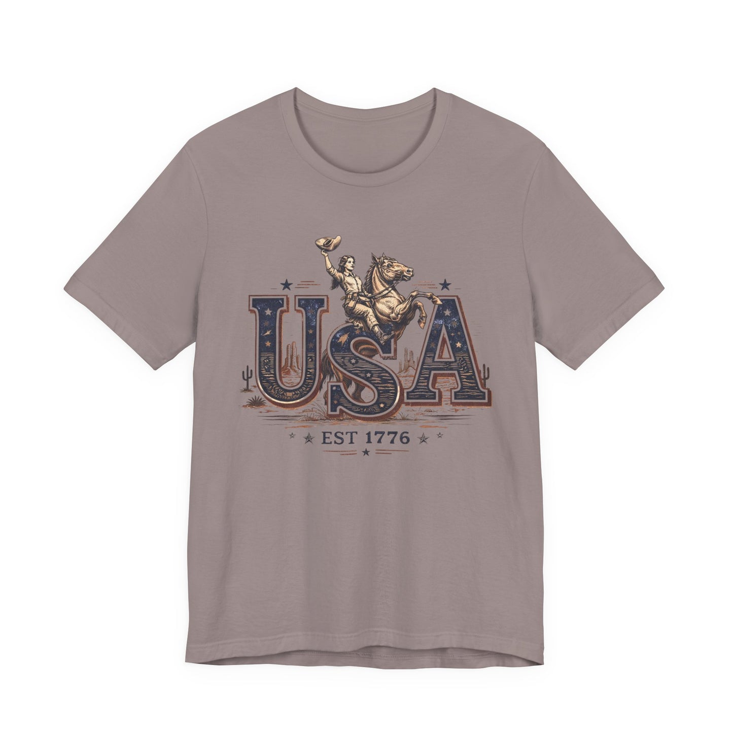 USA Western Rodeo T-Shirt – 'USA EST 1776' Patriotic Cowboy Tee
