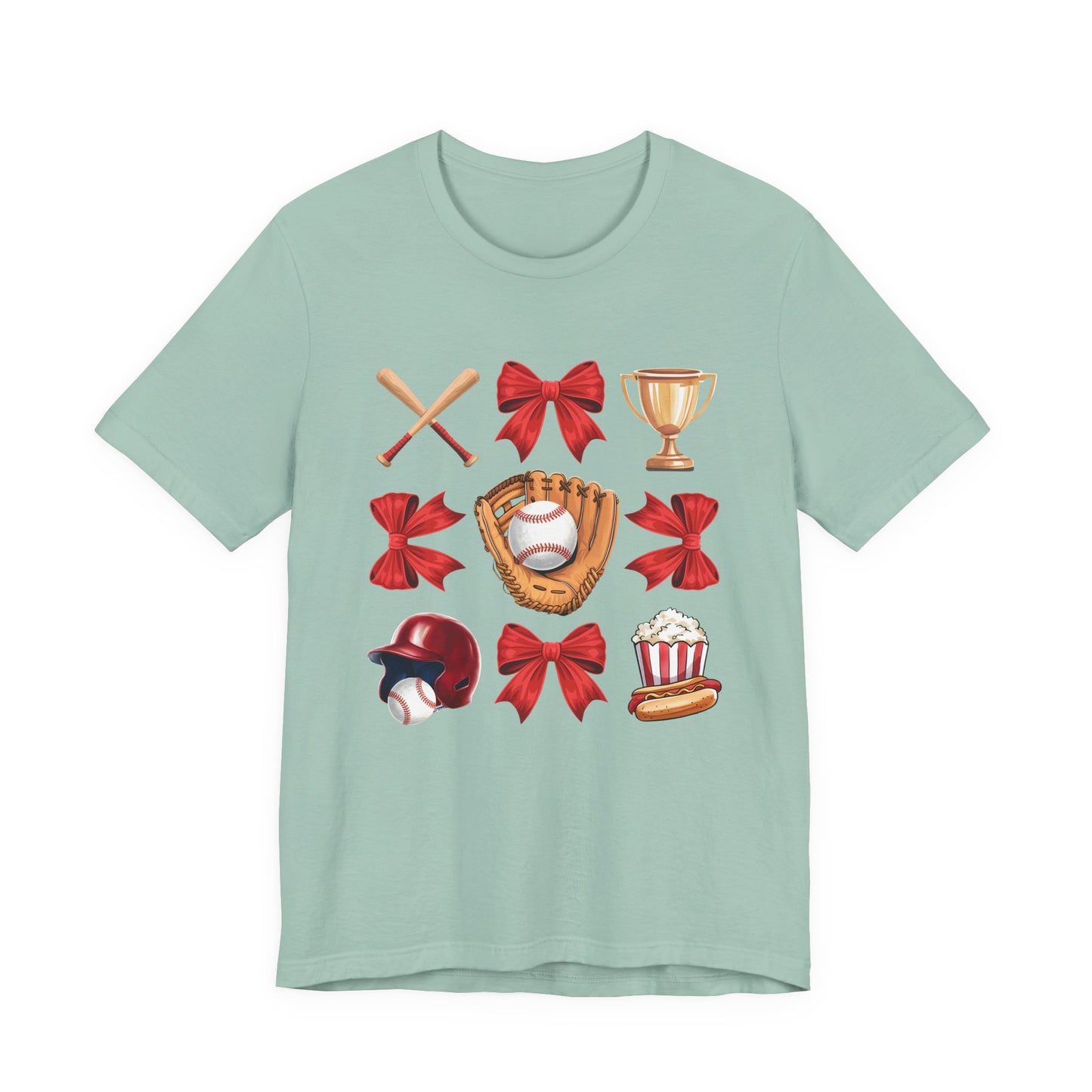 Baseball Icons Graphic Tee — Glove, Bat & Trophy Design
