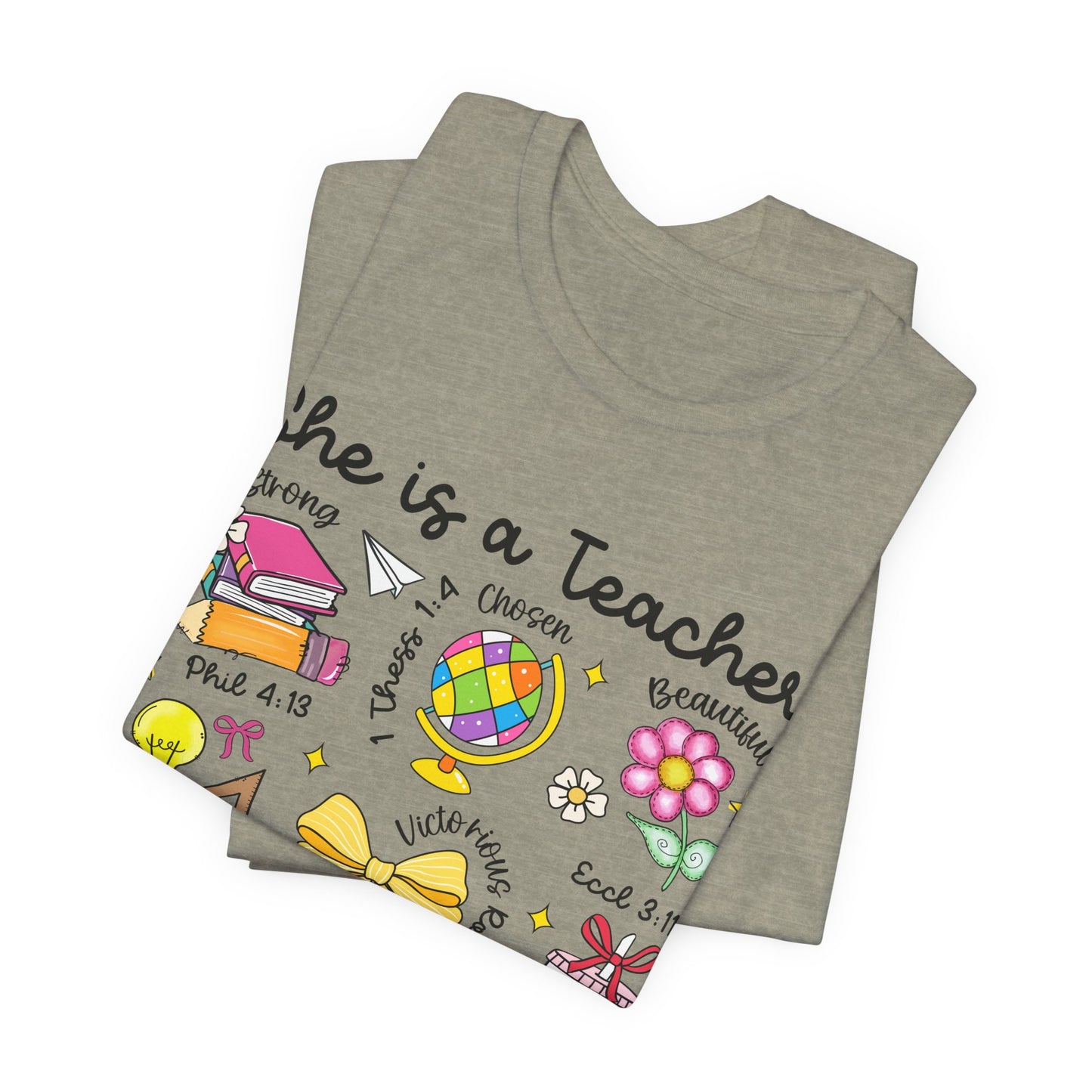 Teacher Illustrated Icons T-Shirt — "She is a Teacher" Appreciation Tee