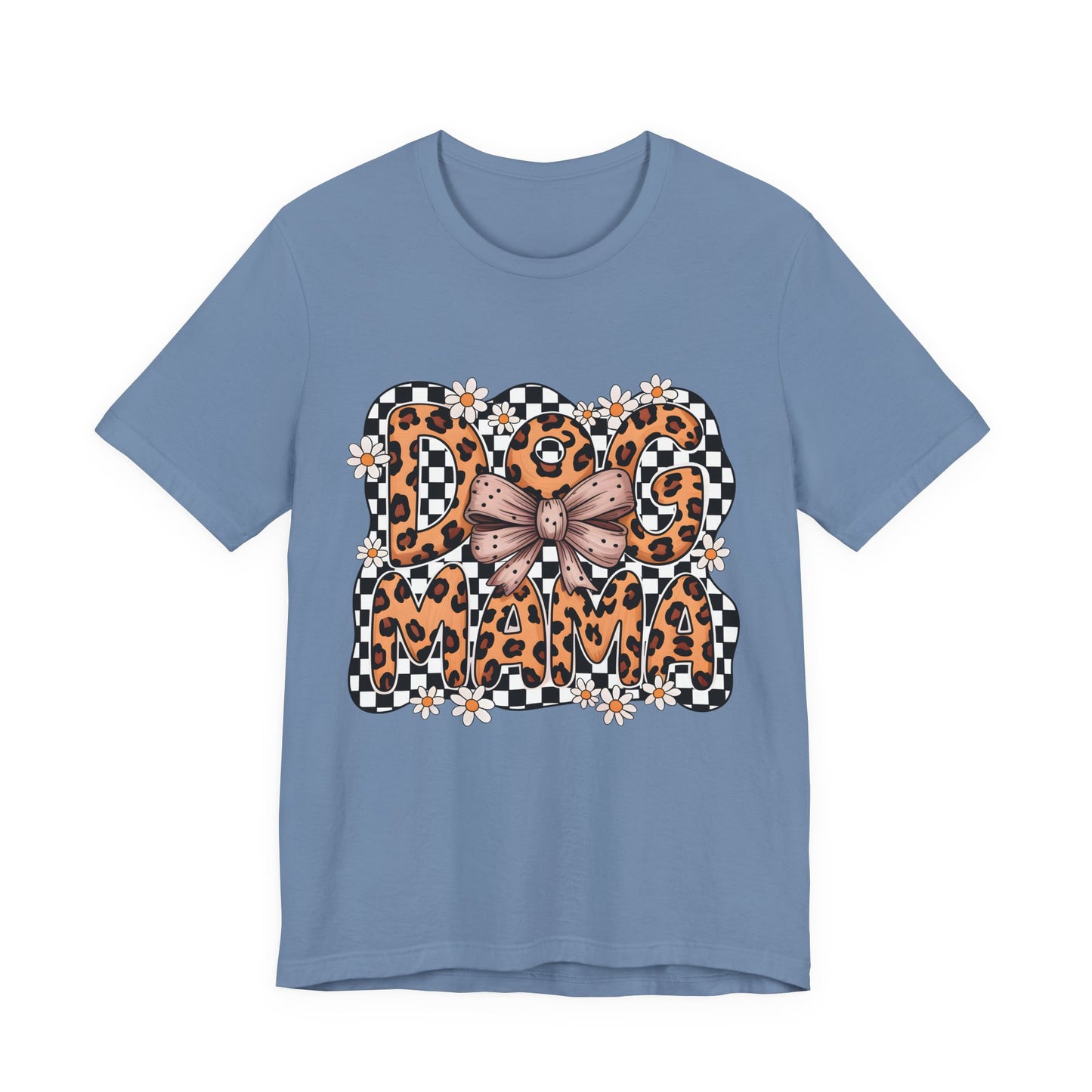 Dog Mama Leopard Print Tee — Floral Bow Pet Lover T‑Shirt