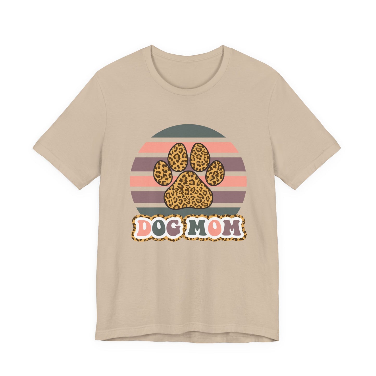 Dog Mom Leopard Paw Tee — Retro Striped Pet Lover T‑Shirt