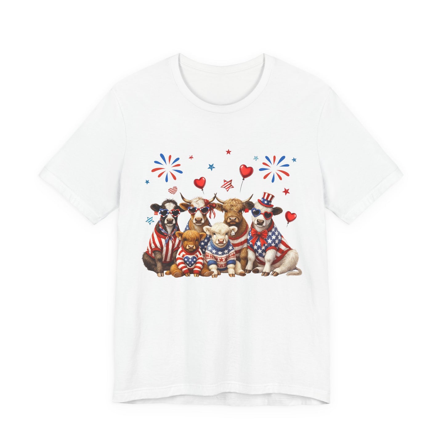 Patriotic CowsT-Shirt — Cute Cows in USA Outfit 4th of July Tee