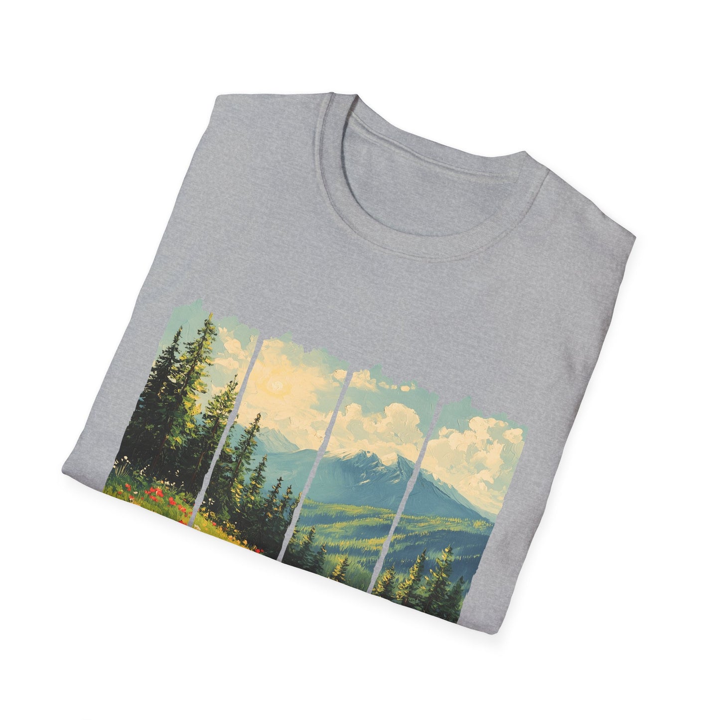 Mountain Meadow T-Shirt — Scenic Landscape Panel Tee