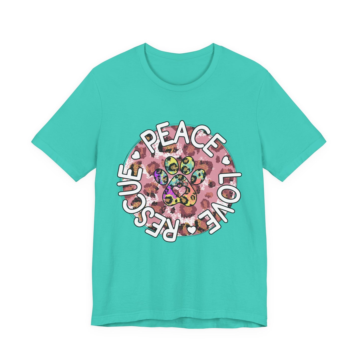 Peace Love Rescue Graphic Tee — Pet Rescue Paw Print Shirt