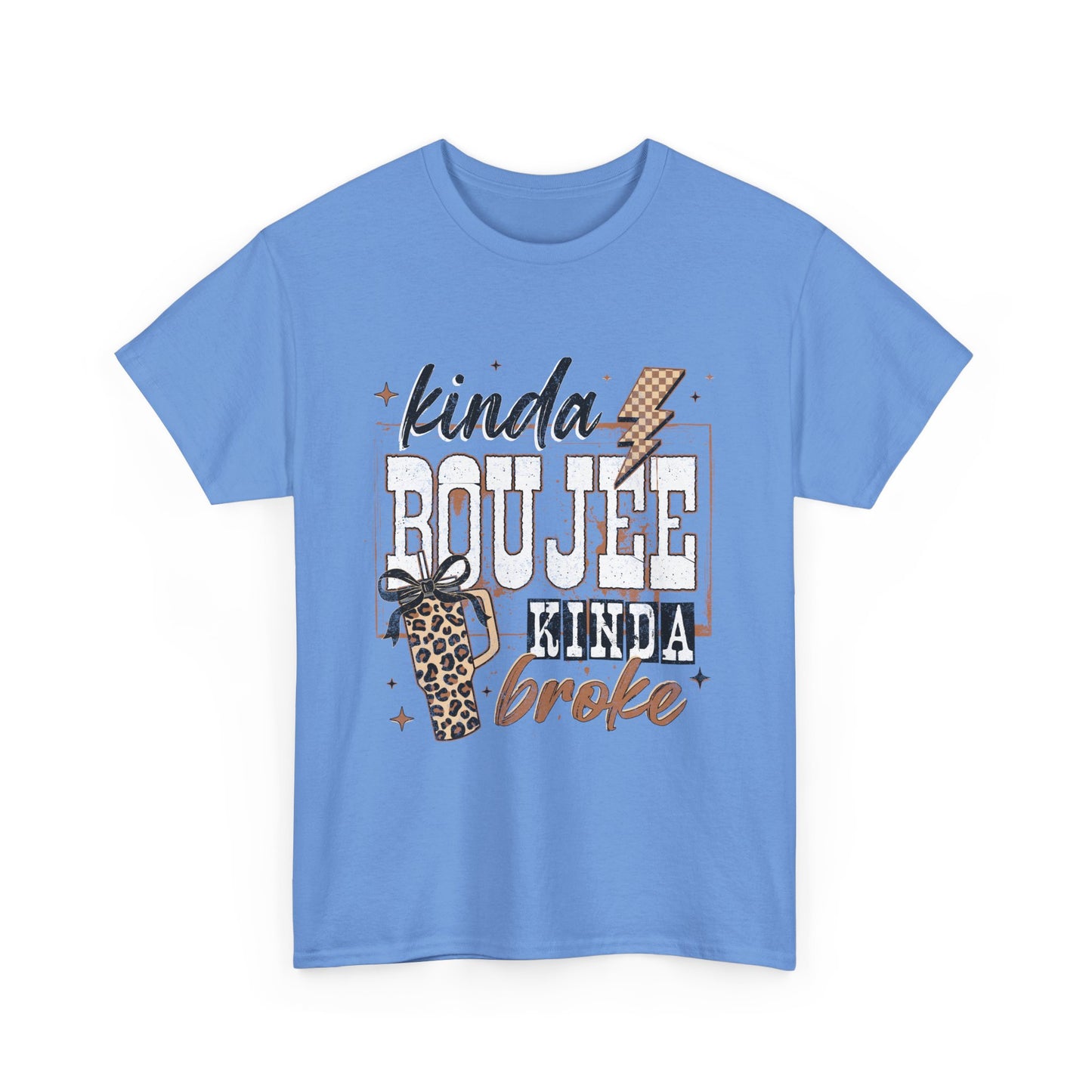 Kinda Boujee Kinda Broke Tee — Leopard Print Graphic T‑Shirt
