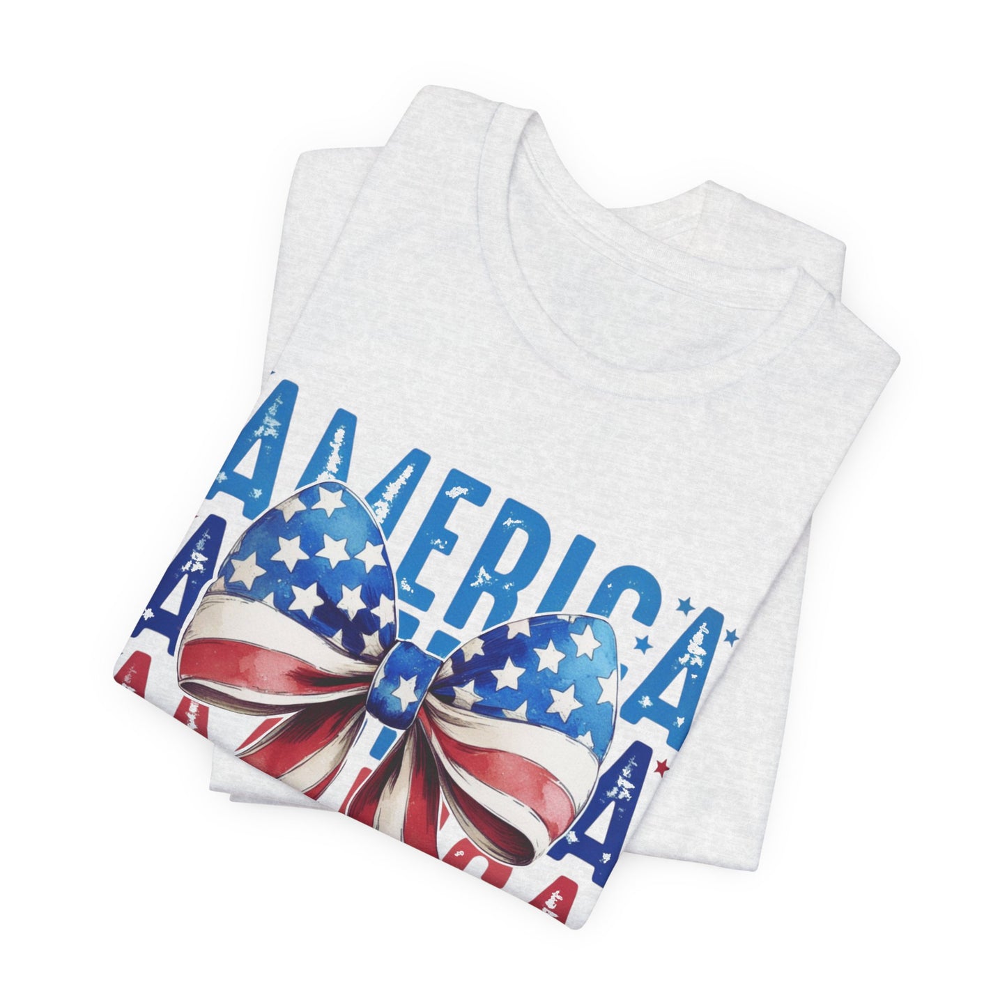 Patriotic America Bow T-Shirt — USA Flag Ribbon 4th of July Tee