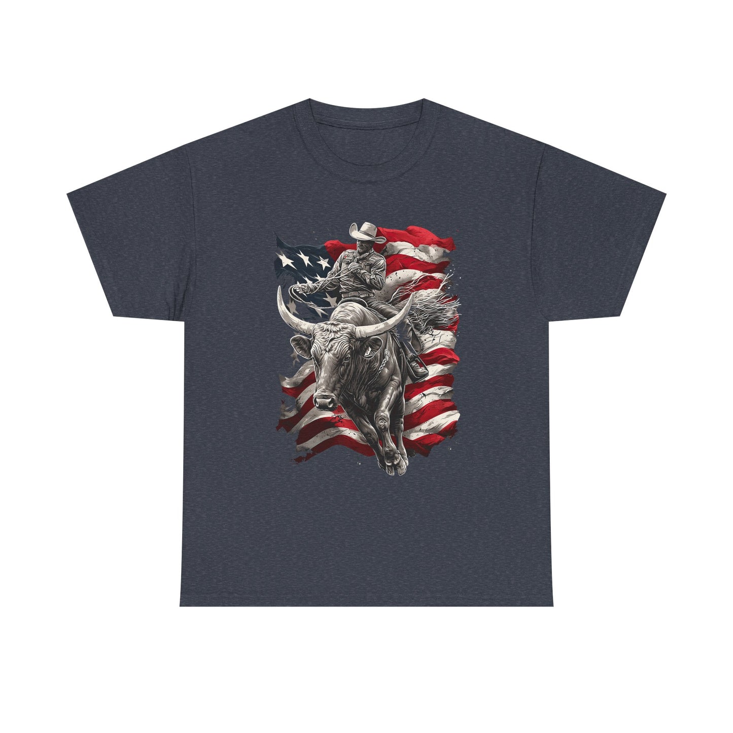 American Rodeo Bull Rider T-Shirt — Patriotic Flag Western Tee