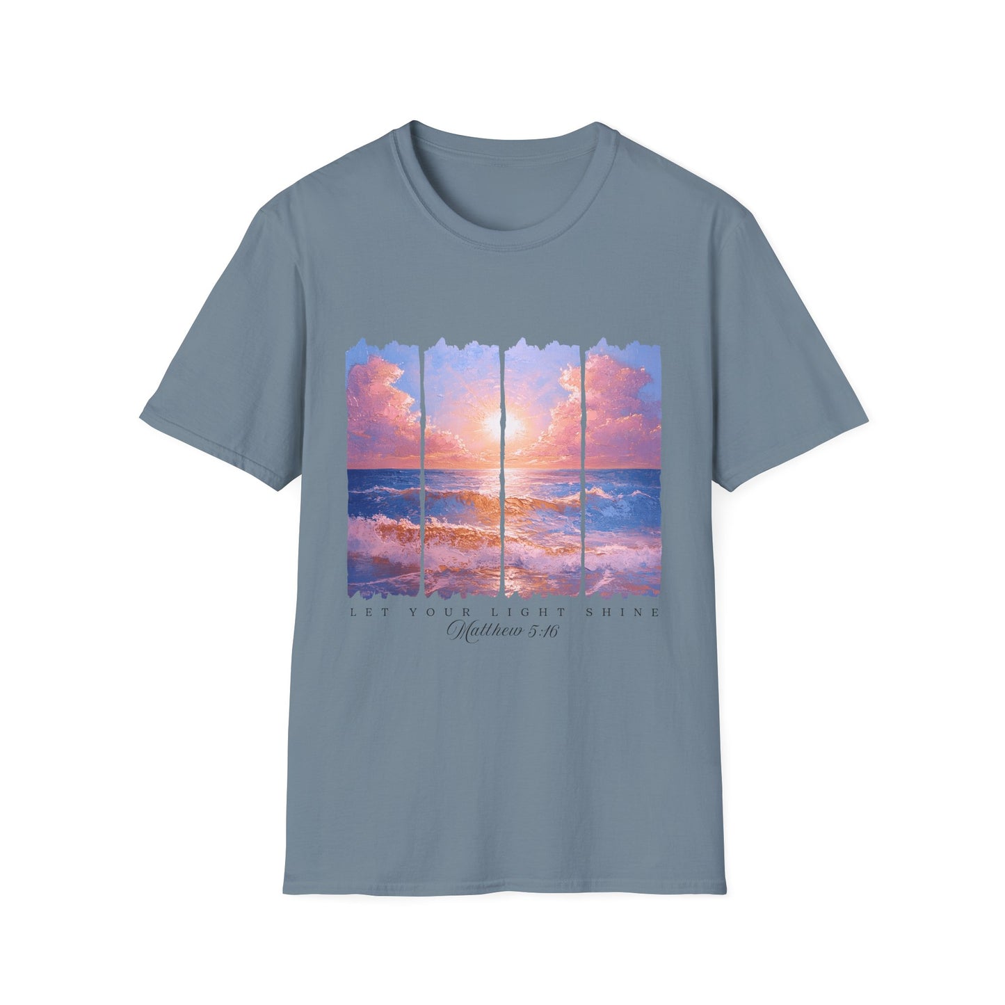 Sunset Ocean Panel T-Shirt — "Pray Without Ceasing" Inspirational Beach Tee